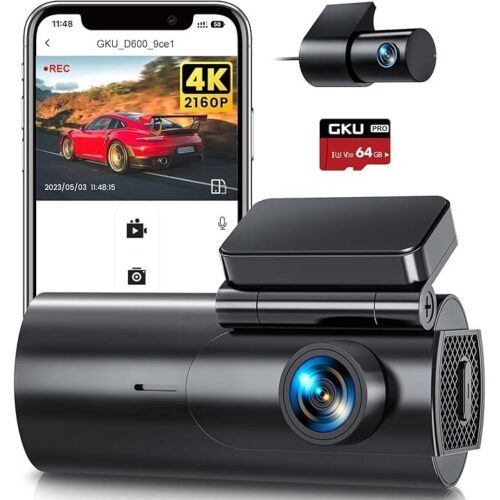 4K Front & Rear Dashcam – Dual Camera with WiFi, Night Vision & Parking Mode