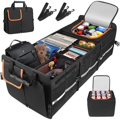 Car Boot Organiser 115L – Foldable Storage Box with Cooler Bag & Compartments