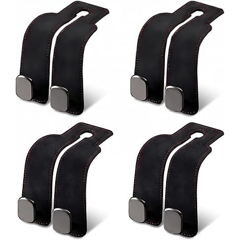 Car Headrest Hooks – Seat Back Bag Holders (4 Pack, Universal Fit)
