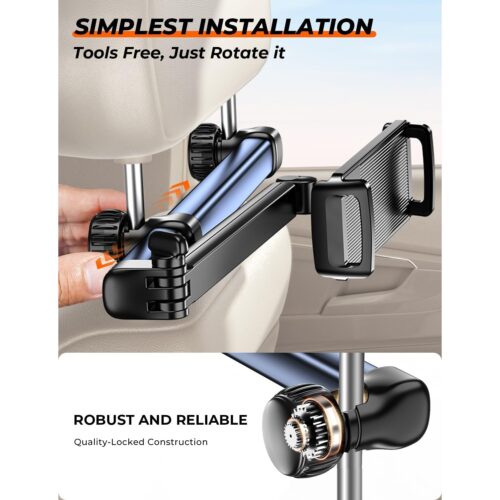 Car Headrest Tablet Holder – Adjustable Mount for iPad & Phones